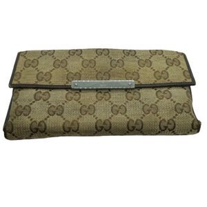 Authentic GUCCI Tan & Brown Canvas & Leather Long Wallet **w/ FLAWS**